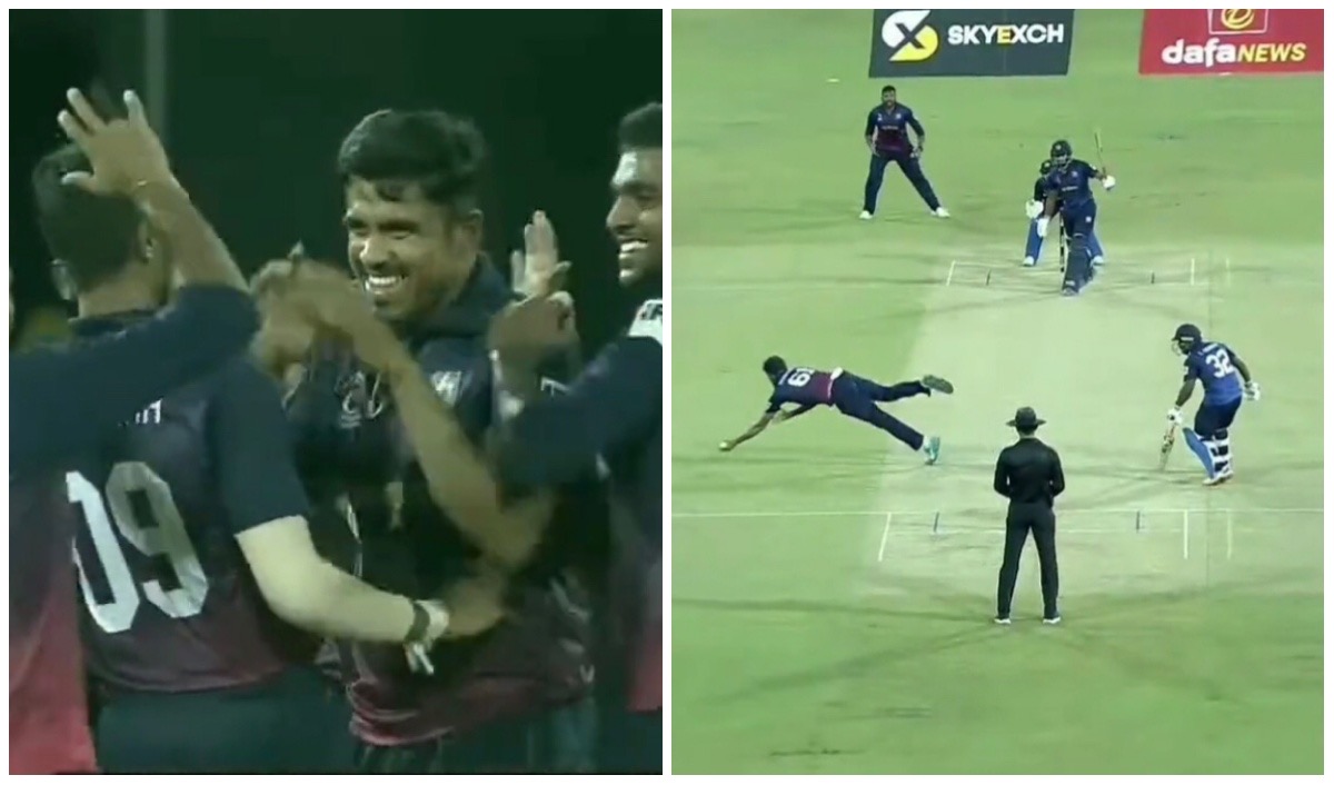 Watch: Maheesh Theekshana grabs a brilliant catch of his own bowling in SLC T20 Final